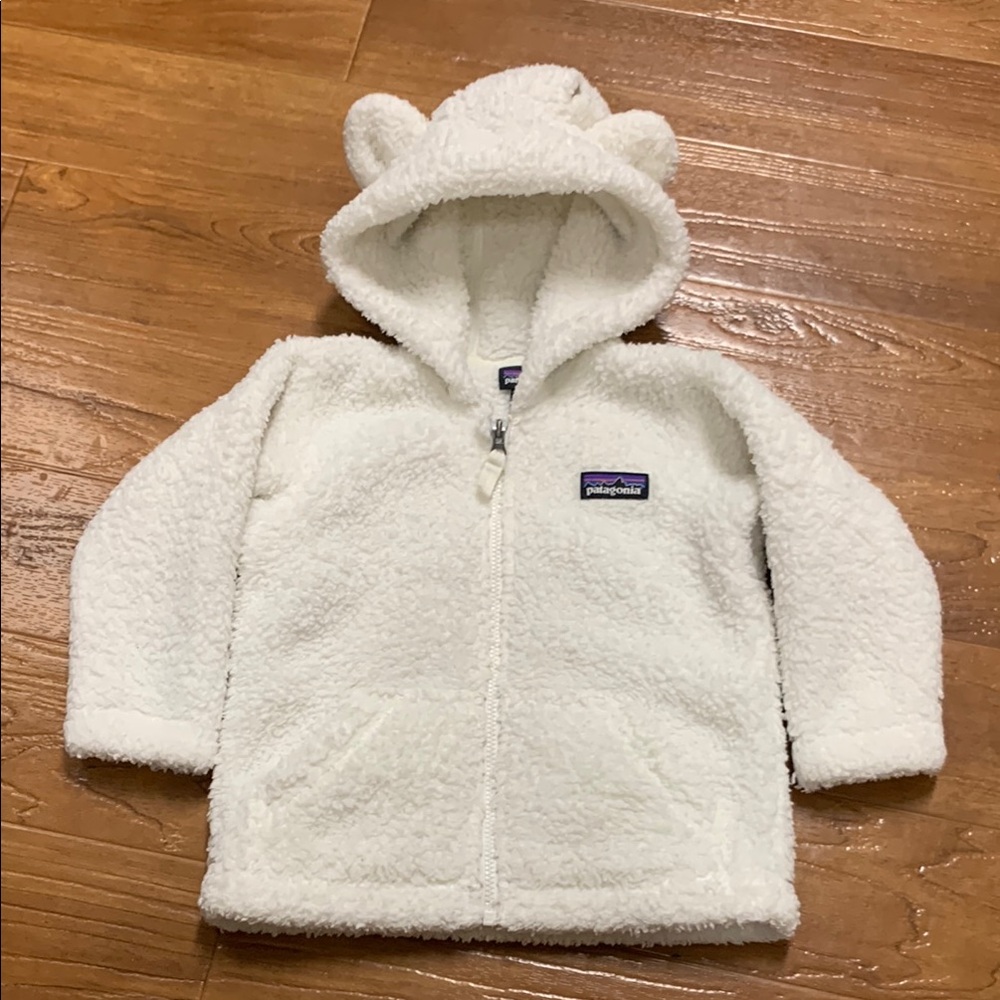 Patagonia White Sherpa Fleece Hoodie with Bear Ears
